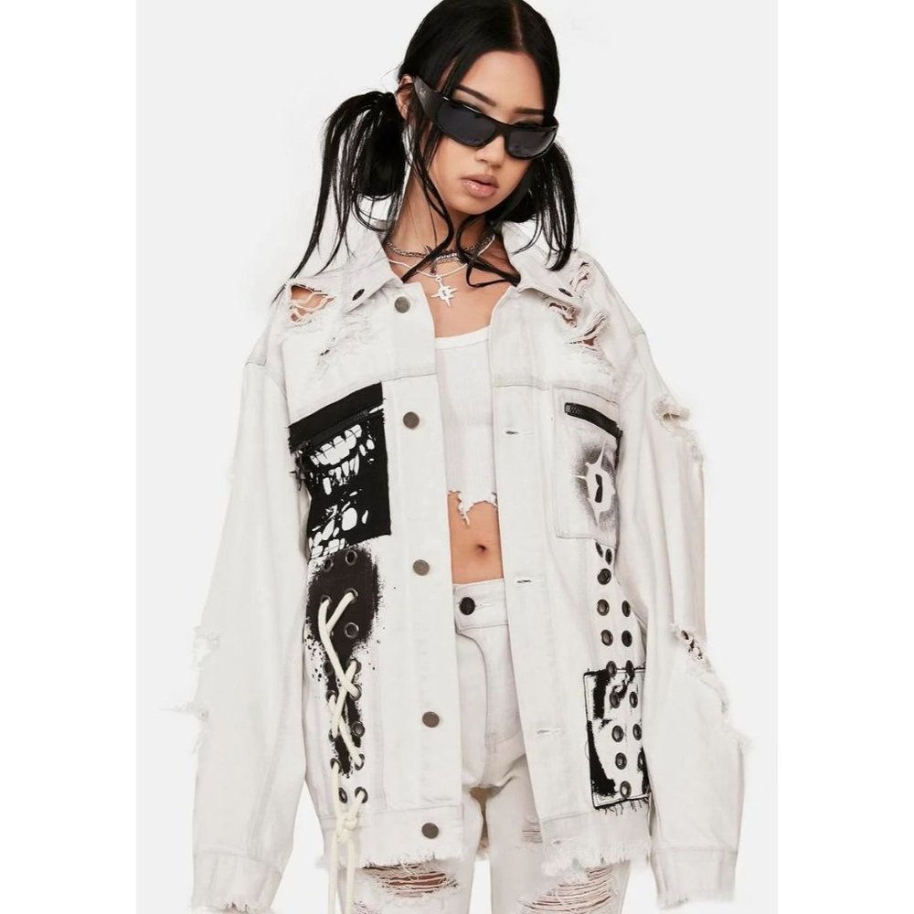 Distortion Unisex Distressed Denim Jacket